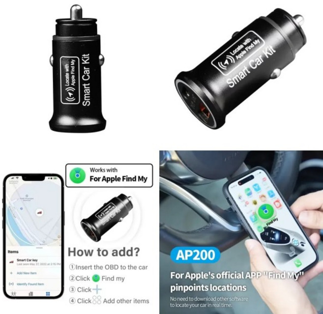 MFi 인증 IOS GPS 위치추적기 무선 차량용 충전기 PD 20W USB 타입-C 분실방지 대시보드용 My 앱 지원 1년, 01 Black