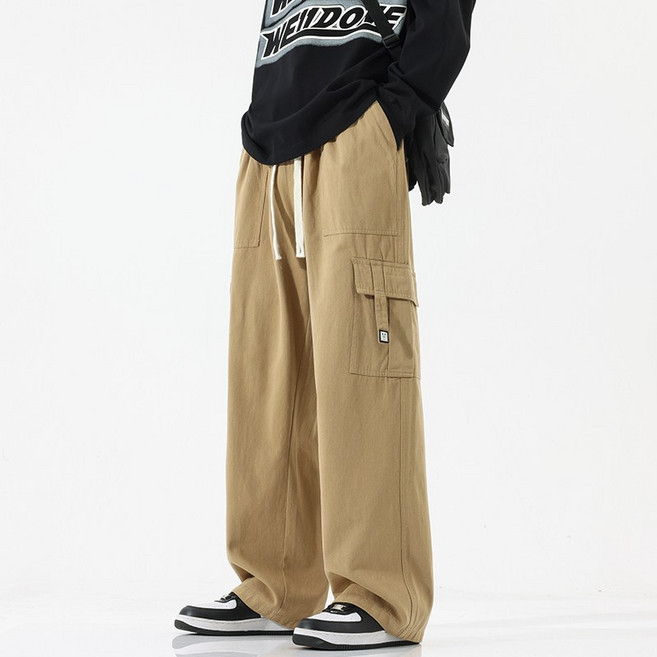 FINALSENSE봄가을 남성용 순면 루즈핏 와이드 스트레이트 카고팬츠 빅포켓 통기성 우수 보풀방지