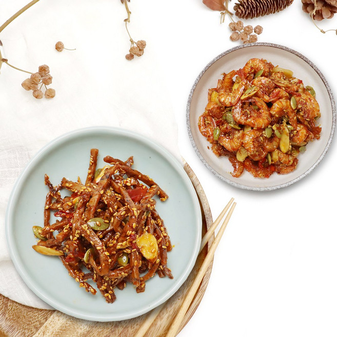 건새우조림 400g+먹물오징어채조림 400g 마른반찬2종세트, 400g, 2개