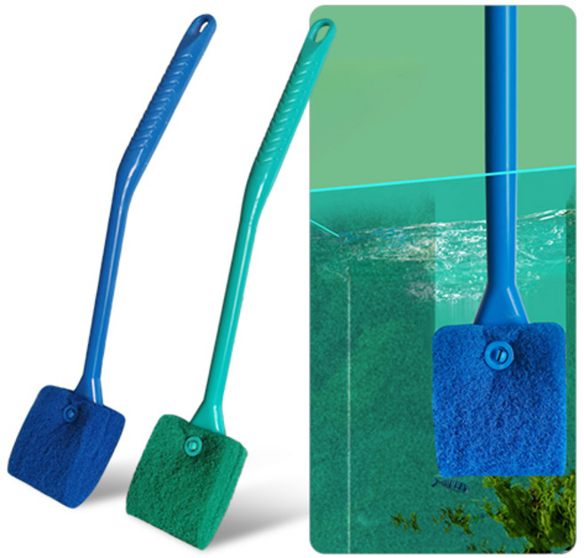 그린스하비 어항 청소 스펀지 롱핸들 유리 청소솔, 2개