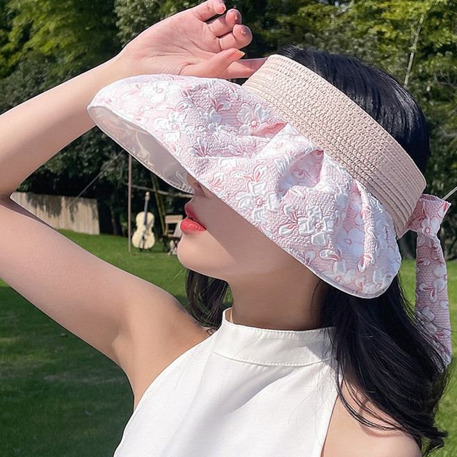 AZMON 버블 플라워 리본 와이어 선캡 돌돌이 썬캡 시원한 물놀이 원피스 모자 보닛 스타일 보닛햇 보넷