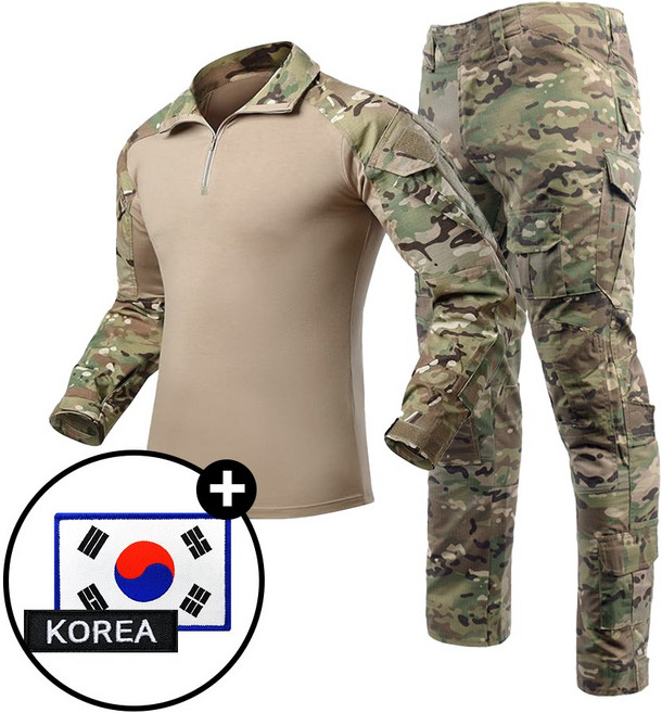 SET 택티컬 전술 컴뱃셔츠 긴팔+팬츠 세트 - 아웃도어 군인 간부 강철부대 캠핑 카고 바지