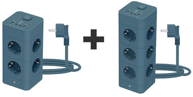 (2개)에코너 타워 멀티탭 1+1, 12구+16구 / 얼루어블루, 1세트