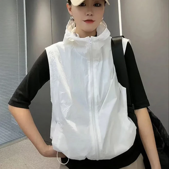 레크레아 여성 골프아노락 바스락 조끼 후드 베스트 여름 경량 바람막이 골프웨어