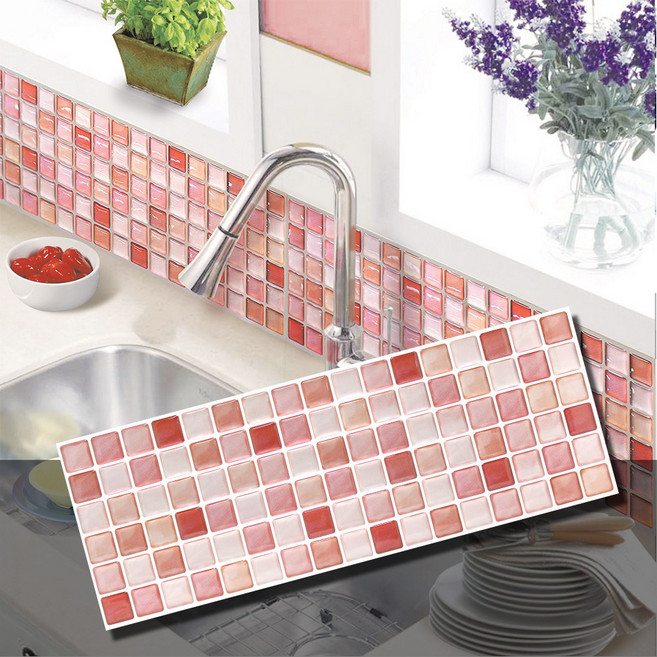 유니디자인 보스타일 인테리어 알루미늄 모자이크 타일시트지, 40 앤레드