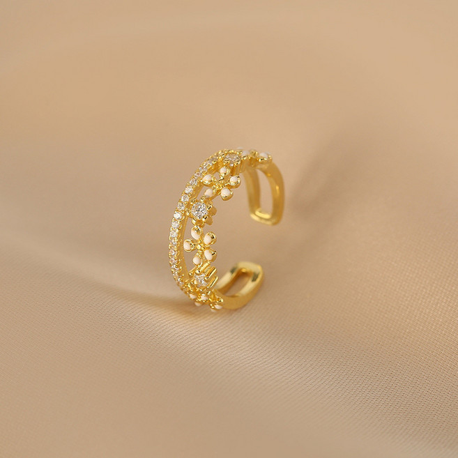 NXNA 트리플도금 14K 모잠비크 3A+플라워 더블링 여 미니 선물반지 XYL-JZ001