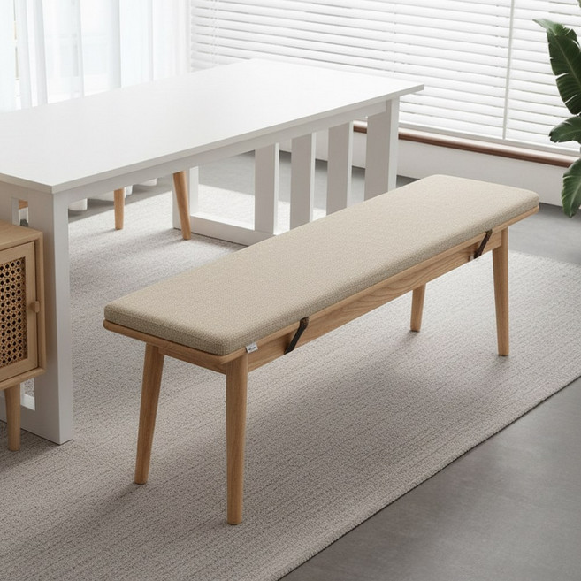 [완벽고정] 벤치 의자 방석 긴의자 전용 논슬립 쿠션, 오트밀