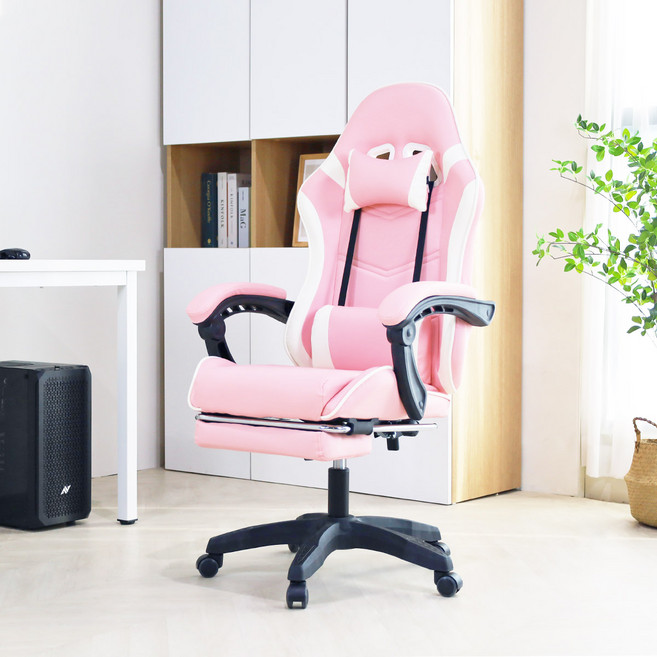 일루일루 비트 타이탄 컴퓨터 게이밍의자 발받침포함 3색상, 핑크