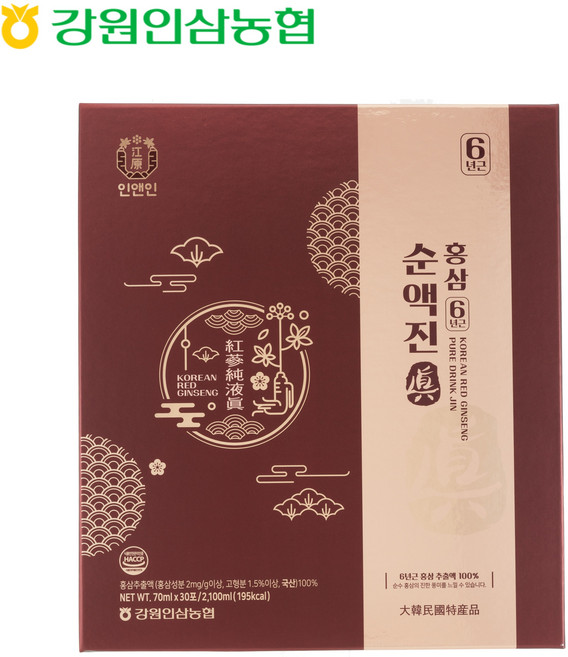 윤플러스 강원인삼농협 홍삼즙 홍삼 순액 진 6년근 홍삼, 30개