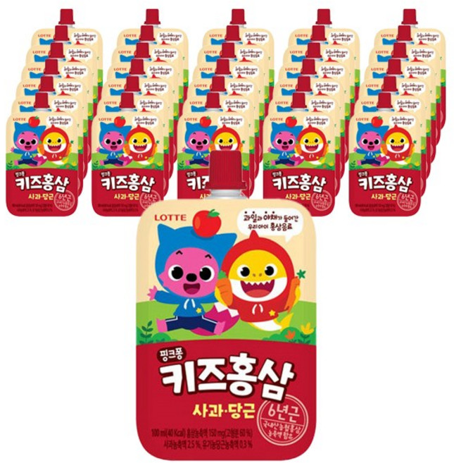 롯데칠성음료 핑크퐁 키즈홍삼 사과당근, 100ml, 40개