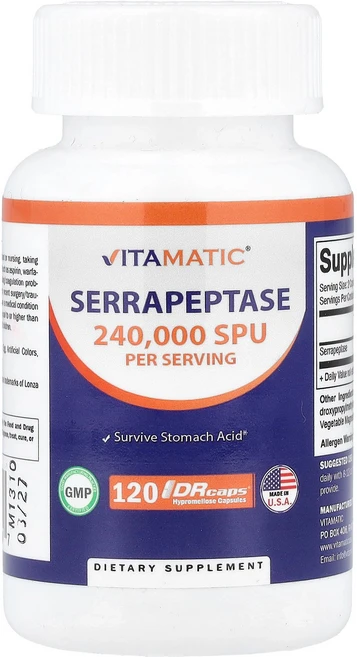 Vitamatic 바이타매틱 세라펩타아제 120000 SPU 120 캡슐 영양제 건강보조식품, 1개, 120정 - 쿠팡