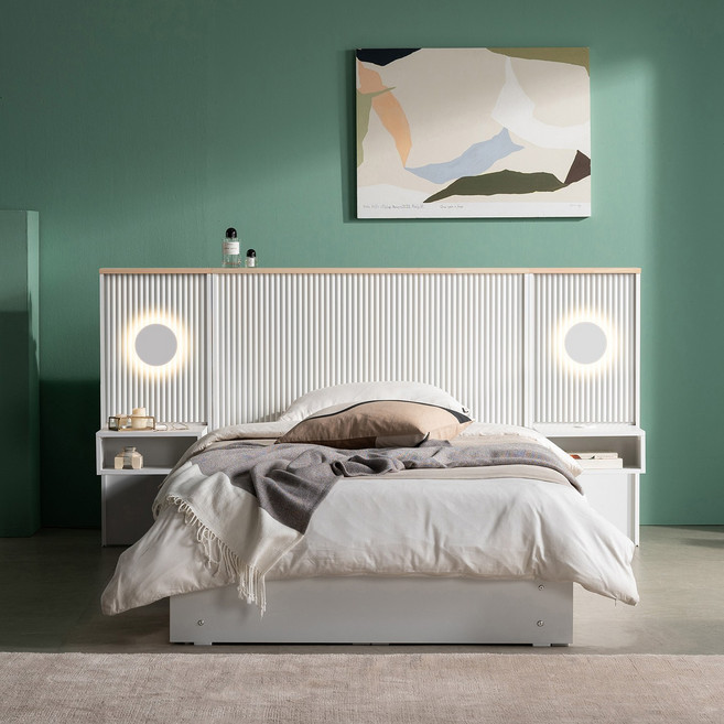 잉글랜더 시애틀 템바보드 편백나무 원목 호텔 수납 침대(베이직 스탠다드 매트-SS), 프레임SS(화이트), 매트SS(화이트+그레이)