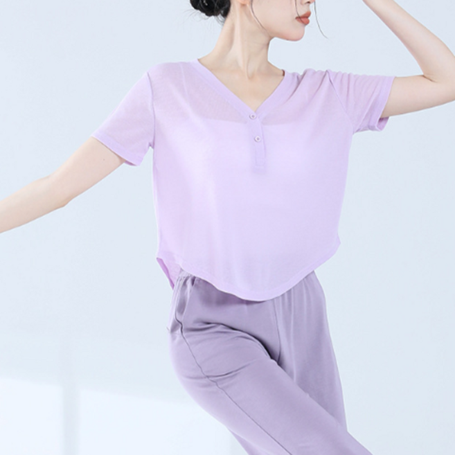 라라앤수 크롭 루즈핏 요가 필라테스 상의 루즈핏 상의 로즈델라 크롭 티셔츠, 연보라