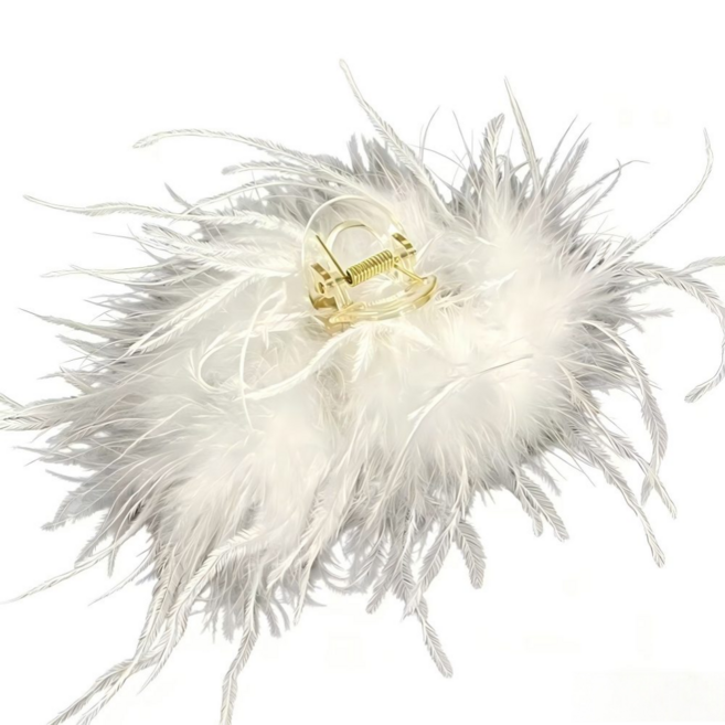 고급스러운 분위기의 타조털 헤어핀 미니멀한 디자인의 집게 뒤통수 올림머리 샤크 헤어핀