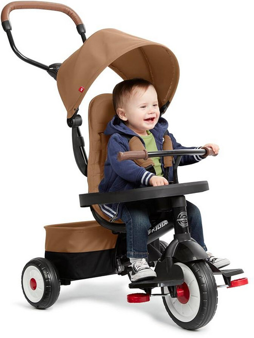 Radio Flyer City 4-in-1 Stroll 'N Trike 블랙 만 1-5세 라이더용 4가지 라이딩 모드 컴포트 패드가 있는 3포인트 하네스 부모 제어 스
