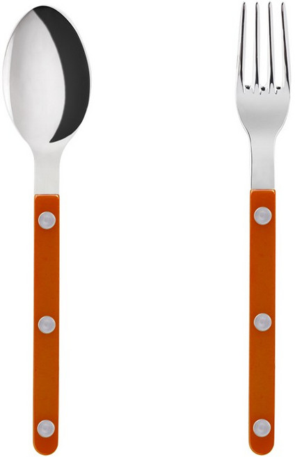 사브르 비스트로 티스푼 + 케이크 포크 세트, 샤이니 + 오렌지, 스푼 + 포크, 1세트