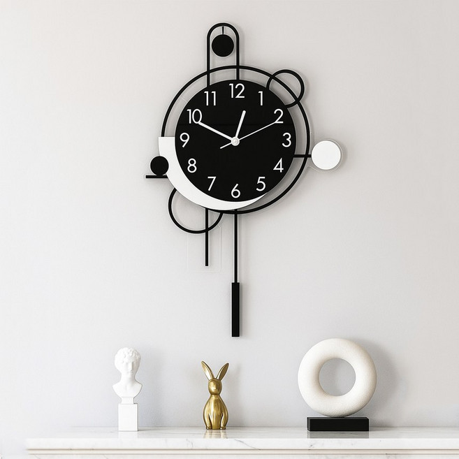 케라퓨어 무소음 인테리어 벽시계 예쁜 거실 벽걸이시계, 블랙+화이트