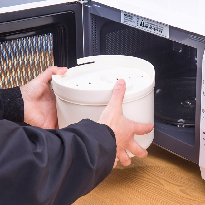 이슬빛 전자렌지용 미니찜기 다용도 원형 보온용기 라면 2단 손잡이있음, 1개, 화이트