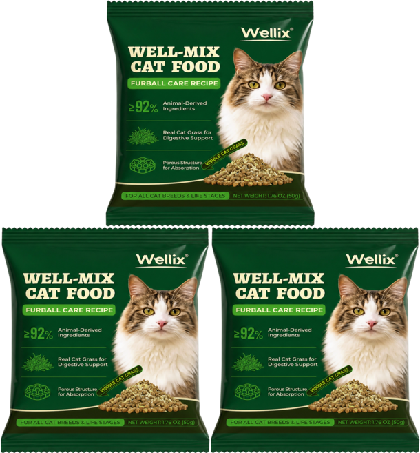 Wellix 고양이사료 헤어볼 케어 레시피 샘플 체험팩 캣그라스, 3봉, 50g, 닭