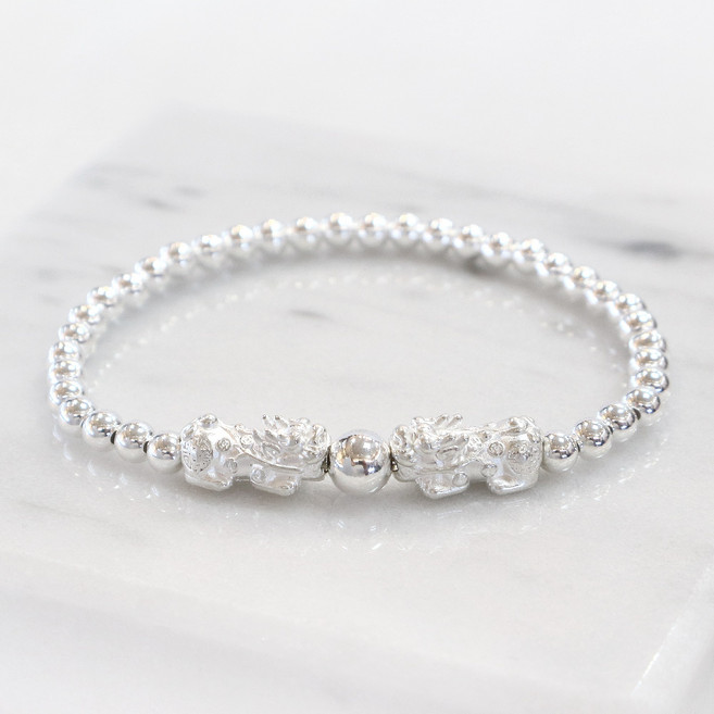 비투쥬얼리 999 실버 순은 쌍 미니 비휴 재물 풍수 은볼 팔찌