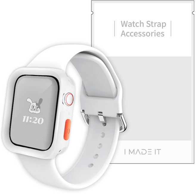 아이메이드잇 애플워치 호환 실리콘 케이스 스트랩, 화이트, 1개