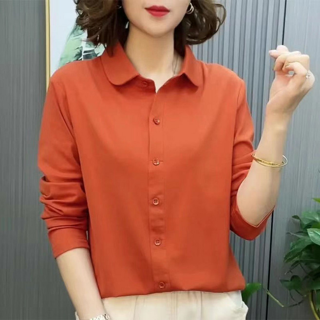 해피유통 여성 폴로넥 긴팔 상의 날씬해 보이는 무지 블라우스jhl