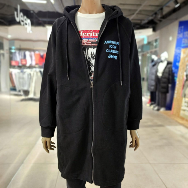 Jeep 여성 국산 롱후드집업 자수 로고 루즈핏 후드 집업 점퍼