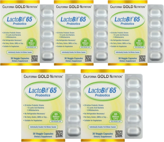 캘리포니아 골드 뉴트리션 락토비프65 프로바이오틱 650억 CFU 30캡슐 5통, 30정 - 쿠팡