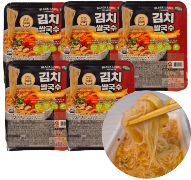 블랙라벨 백제 김치 쌀국수 100g x5개 코스트코 김치맛 쌀국수 + 초코 크리스피 증정, 5개