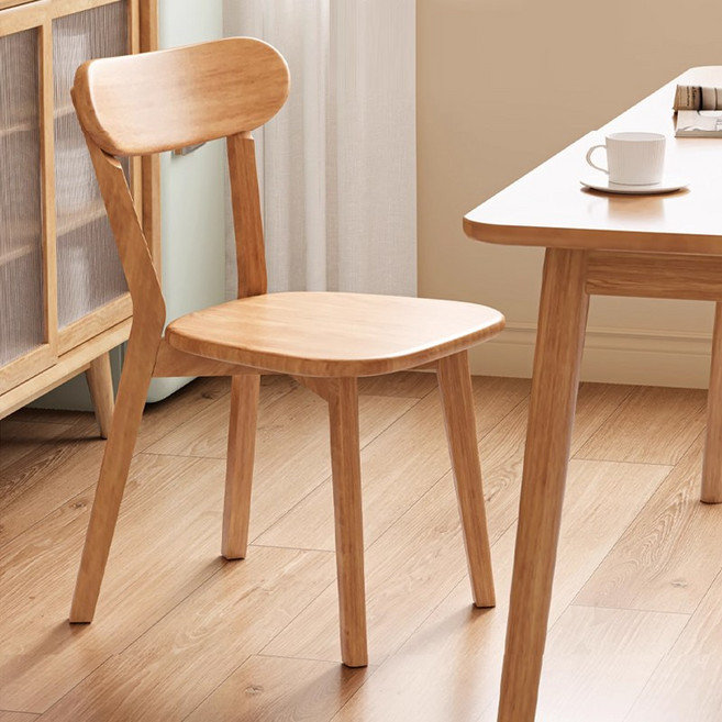SeekFun 식탁 의자 원목 등받이 복유럽 스타일 인테리어 심풀한 나무 스툴 하중 150kg 간편 설치, 내추럴, 1개