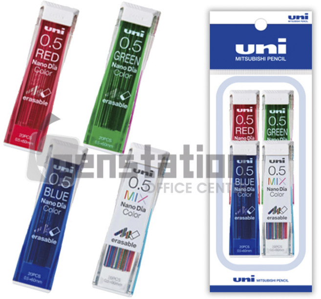 미쯔비시 유니 샤프심 나노다이아 0.5mm 샤프심 세트, 레드+블루+그린+믹스 4개세트