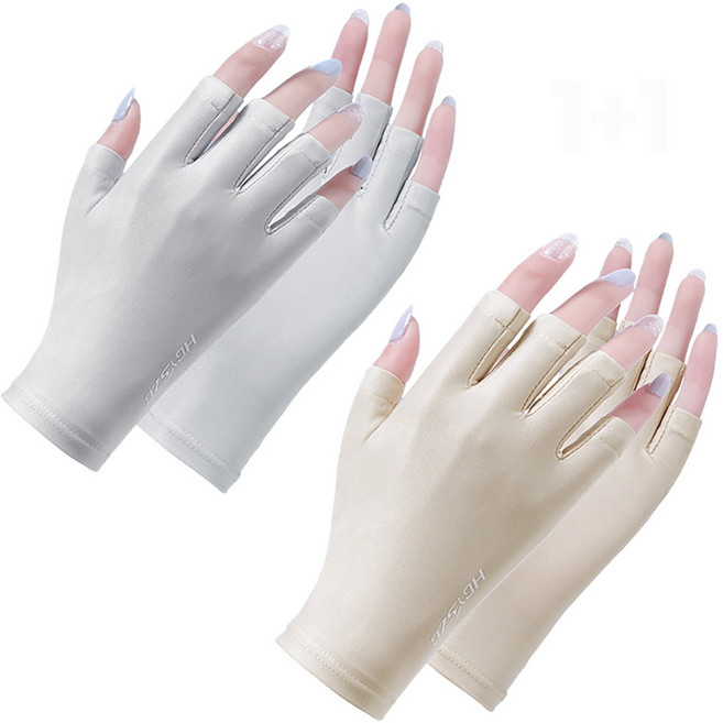 1+1 데일리 자외선차단 쿨링 반장갑 -5 냉감 등산 운전 여름 쿨장갑, 스킨색1개+그레이1개, 1개