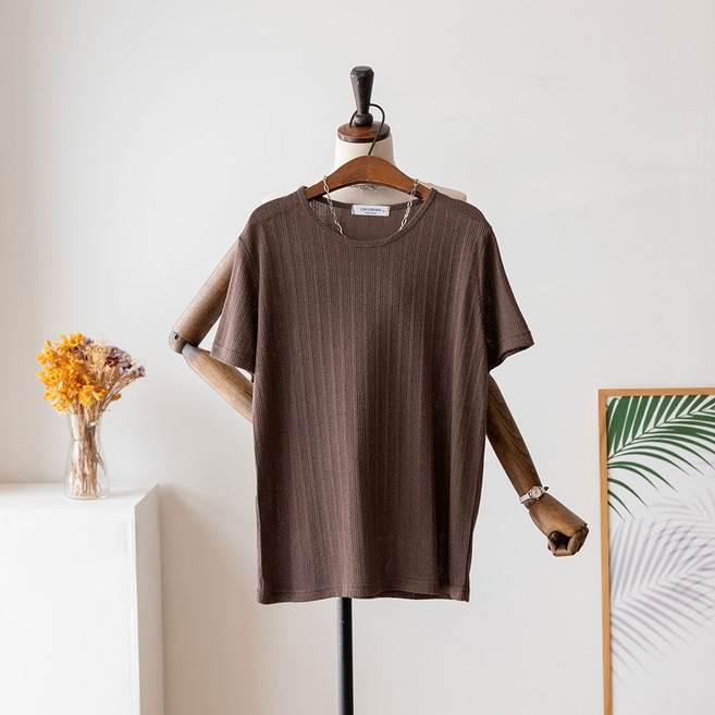 코코세븐 여성 빅사이즈 츄러스 납빠 라운드넥 여름 니트 반팔 티셔츠