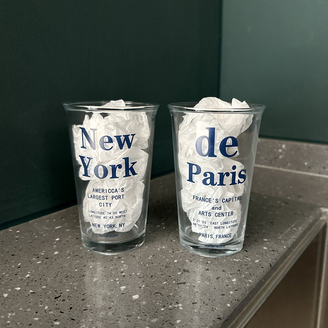 [에코베르] 시티 감성 레터링 유리컵 380ml 내열강화유리 홈카페 에이드잔 아이스 커피컵 하이볼잔, 파리, 1개