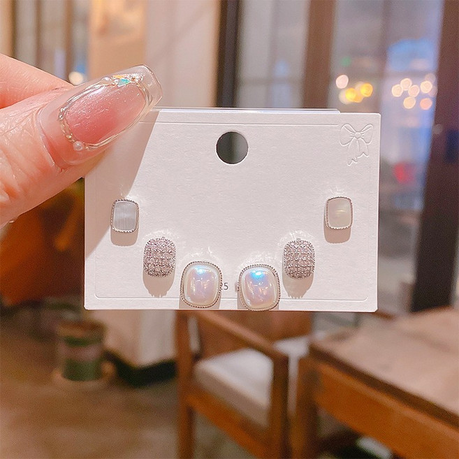 FANSYLI 귀걸이 세트 여성 스퀘어 큐빅 컬러 진주 조개 이어링 세쌍 세트 이어링 6종 세트 W2505M13