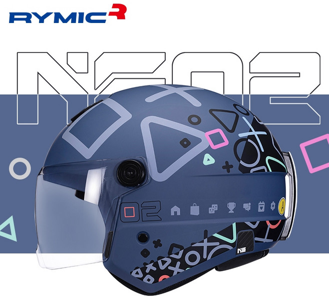 RYMIC NE02 半罩式安全帽 3C認證 可拆洗內襯, 消光藍色法寶,L(57-58)CM（標配透明鏡片）