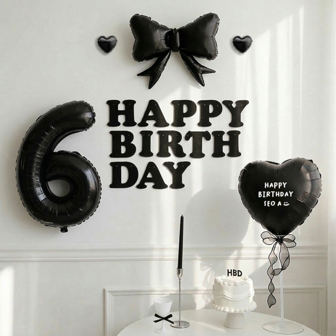 파티몬 생일 풍선 가랜드 리본 파티 용품 숫자 이니셜 세트 소품, 숫자 6 풍선 리본 생일 풀팩