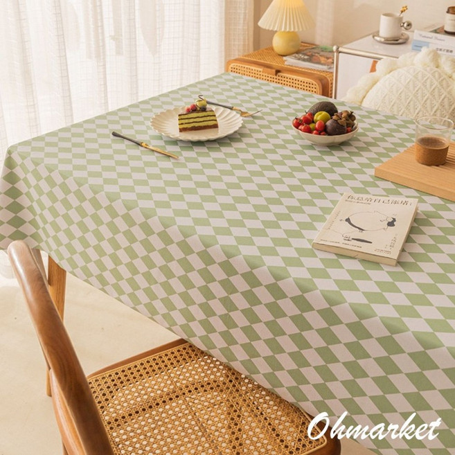 生活市集 奶油格桌布 格子餐桌墊 韓風背景布 小清新可愛桌布 野餐墊 毛絨布野餐墊桌布, 菱格果綠 40 x 60, 1個, 無