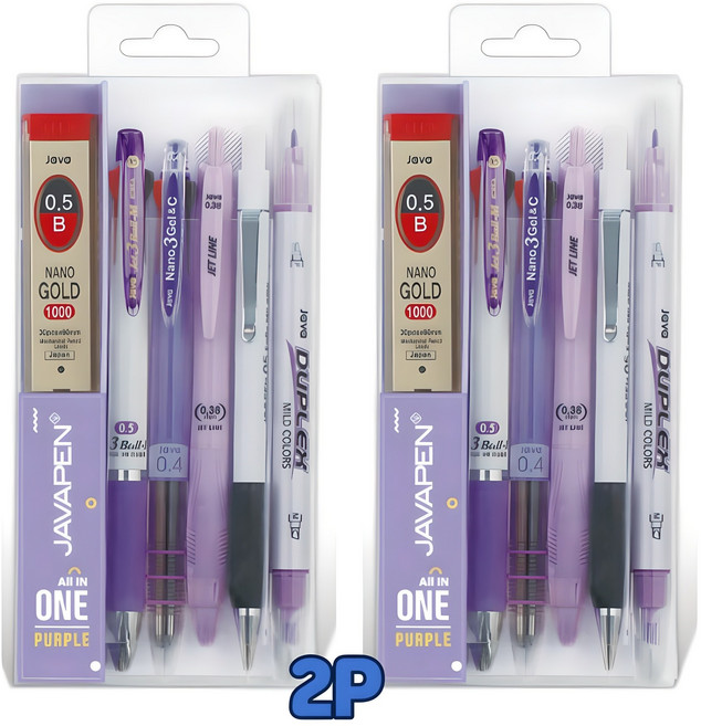 Otwo 필기구세트 자바펜 올인원 선물세트(2P), 1세트, 자바펜 퍼플