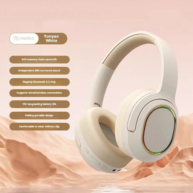 2026NEW P935 헤드 장착형 무선 블루투스 헤드폰(마이크 포함) 소음 차단 스테레오 스포츠 게임용 이어폰NE, 02 White