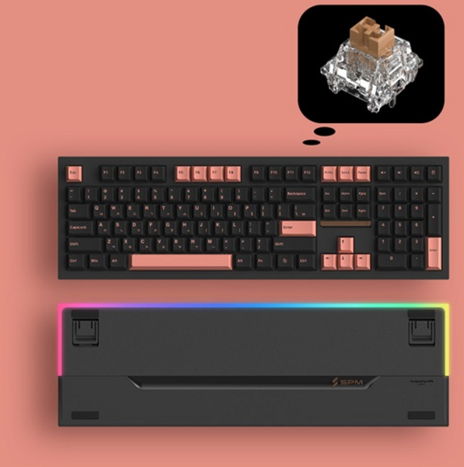 SPM PL108W 아라 풀배열 유무선 사무용 기계식 키보드 (블랙 저소음 새벽축 택타일), 블랙, 독자규격 스위치