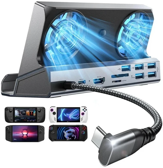 쿠쿠스토어 Steam Deck OLED&ROG Ally&Legion Go 13-in-1 도킹 스테이션 듀얼 냉각 팬 5개의 B 포트 및 100, 01 그레이