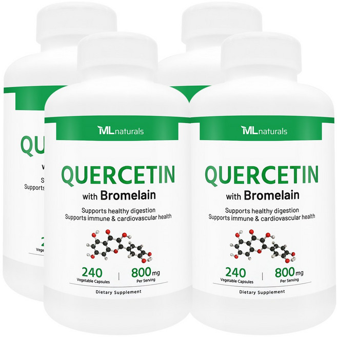 [미국빠른직구] 신제품 마이라이프 내추럴스 퀘르세틴 (순도 95%) with 브로멜라인, 4개, 240정