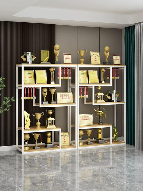 상장 진열장 트로피 전시장 캐비닛 기념품 사진, 화이트 프레임 라이트월넛 200 30x185