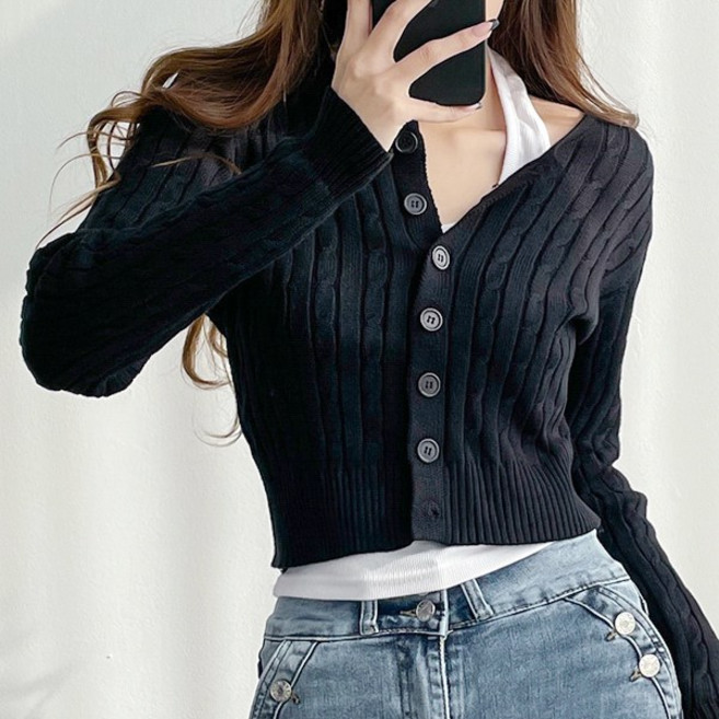 입꼬 촉촉 꽈배기 라운드넥 크롭 니트가디건6color