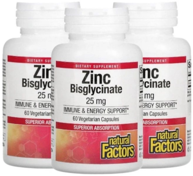 NaturalFactors Zinc 아연 25mg 60캡슐 3개 징크 비스글리시네이트, 60정 - 쿠팡