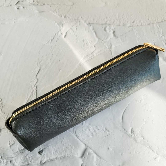 인노블 심플 펜 파우치 가죽 필통, 블랙, 1개