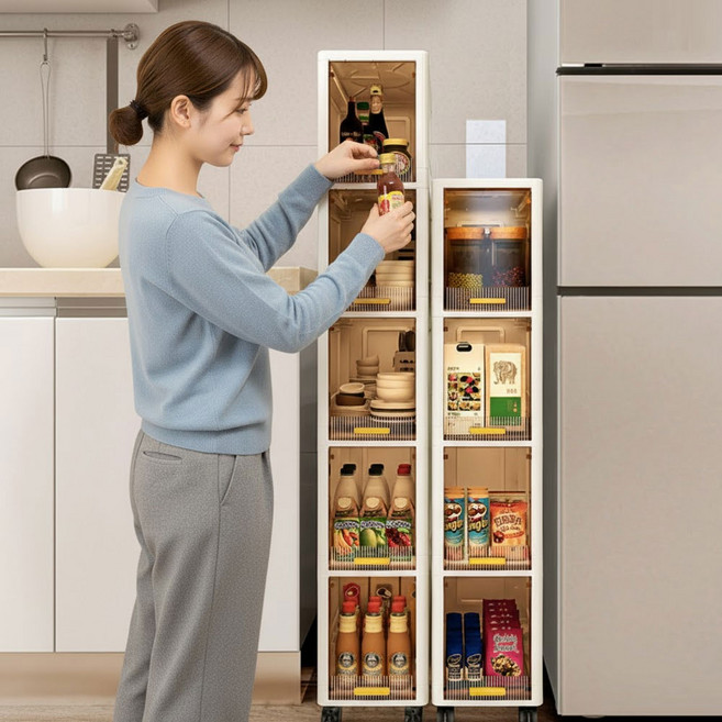 YULIFE 이동형 틈새 수납장 냉장고 틈새 수납장 슬라이딩 틈새 수납장, 화이트