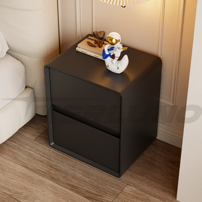 MERLUNO 협탁 서랍장 럭셔리침대 협탁 2단 서랍 인테리어 완제품 배송 북유럽모던 사이드 테이블, 1개, 블랙30*40*50cm