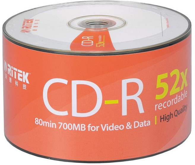 錸德RITEK CD-R(簡約版) 700MB/80MIN 空白光碟片/燒錄片-台灣製造, 50片原裝, 1個, 50片原裝